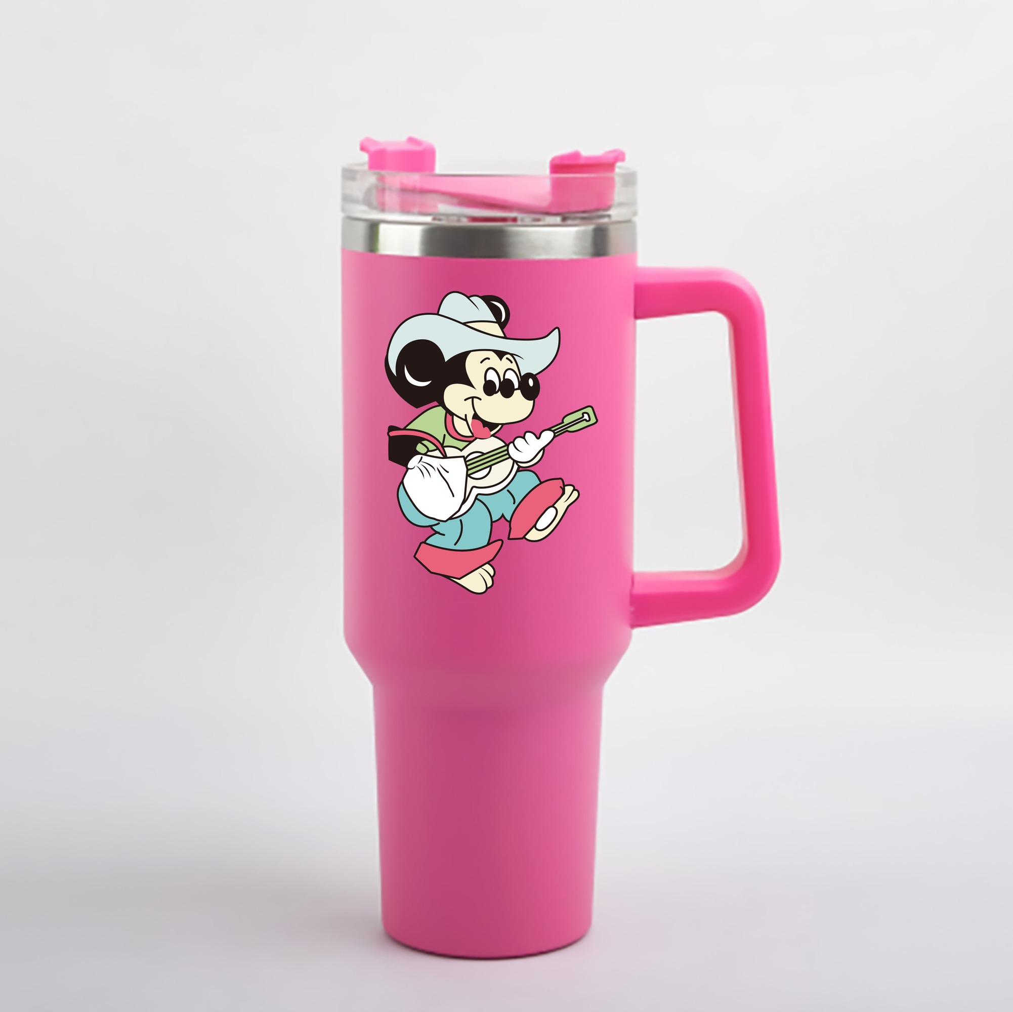 （画像用） ミッキーマウス Mickey Mouse 1200mL車用タンブラー - クリスタルステッカー（プラスチックストロー付き）